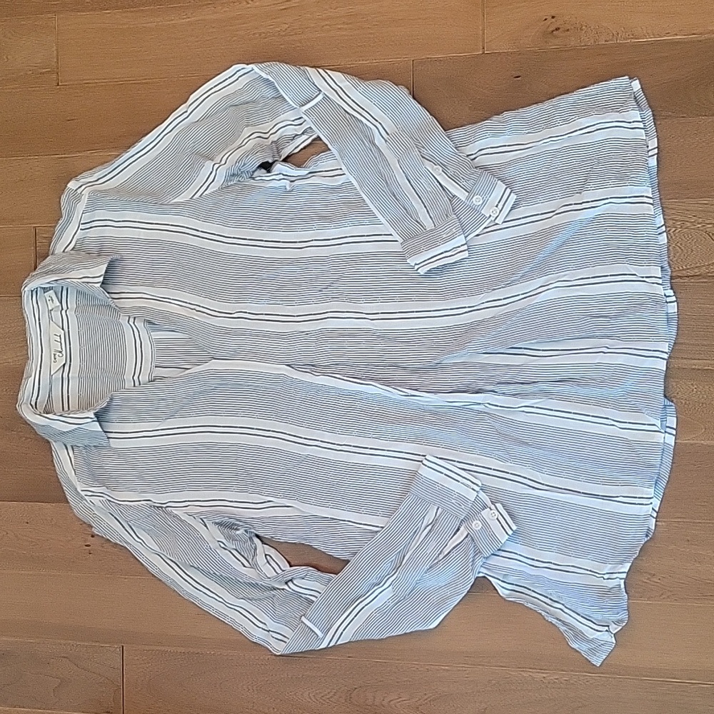 Caffe Marrakesh Rayon Long Sleeve Pleated Flowy‎ Top Gray White Small